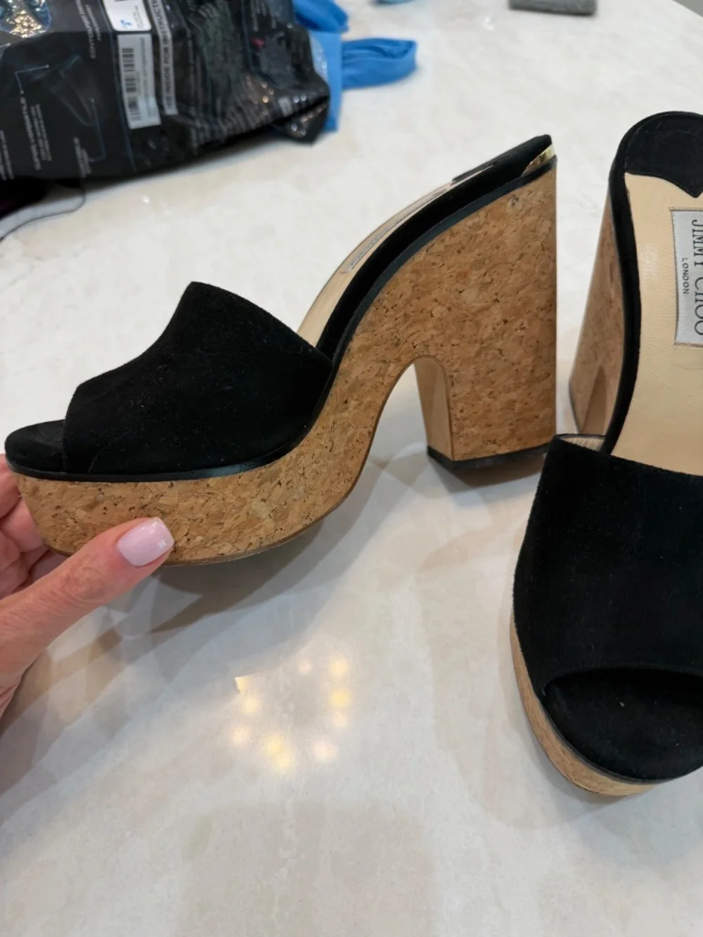 Jimmy Choo cork and black suede shoes size 42